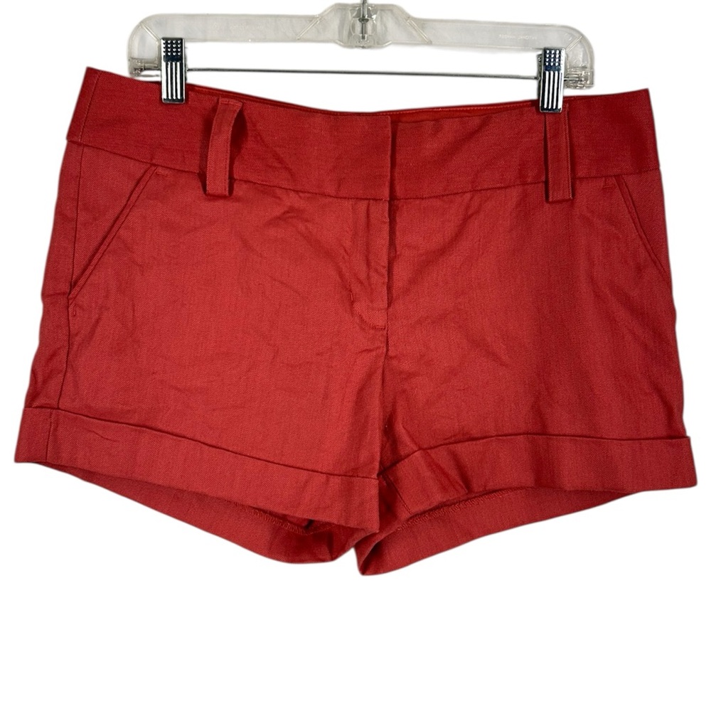 Express Linen Blend Shorts Coral 10 midi mid rise